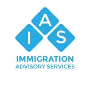 Three blue diamond shapes containing the letters I, A, and S above the words “Immigration Advisory Services” in blue.