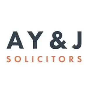 Dark grey text “AY&J” with the word “Solicitors” in smaller orange lettering below.